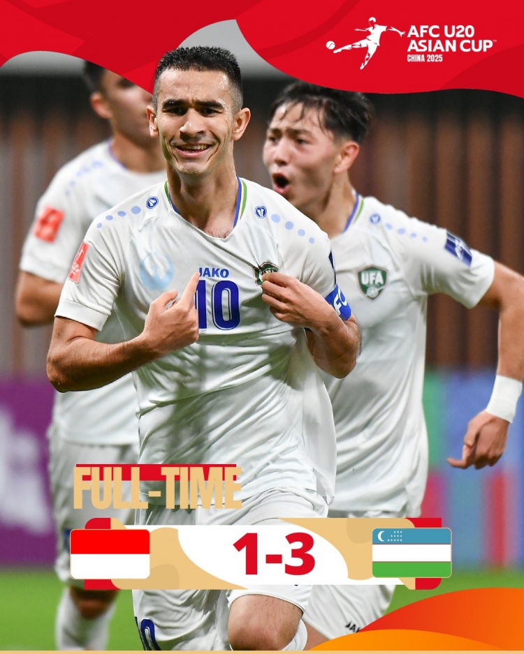  烏茲別克斯坦U20隊(duì)3-1印尼U20隊(duì)兩連勝晉級(jí)8強(qiáng)，印尼U20隊(duì)出局