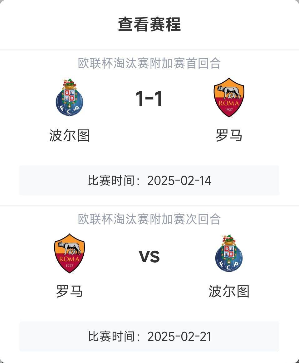  羅馬頂?shù)米?？意甲歐戰(zhàn)8隊3隊直通4隊出局，羅馬首回合1-1波爾圖