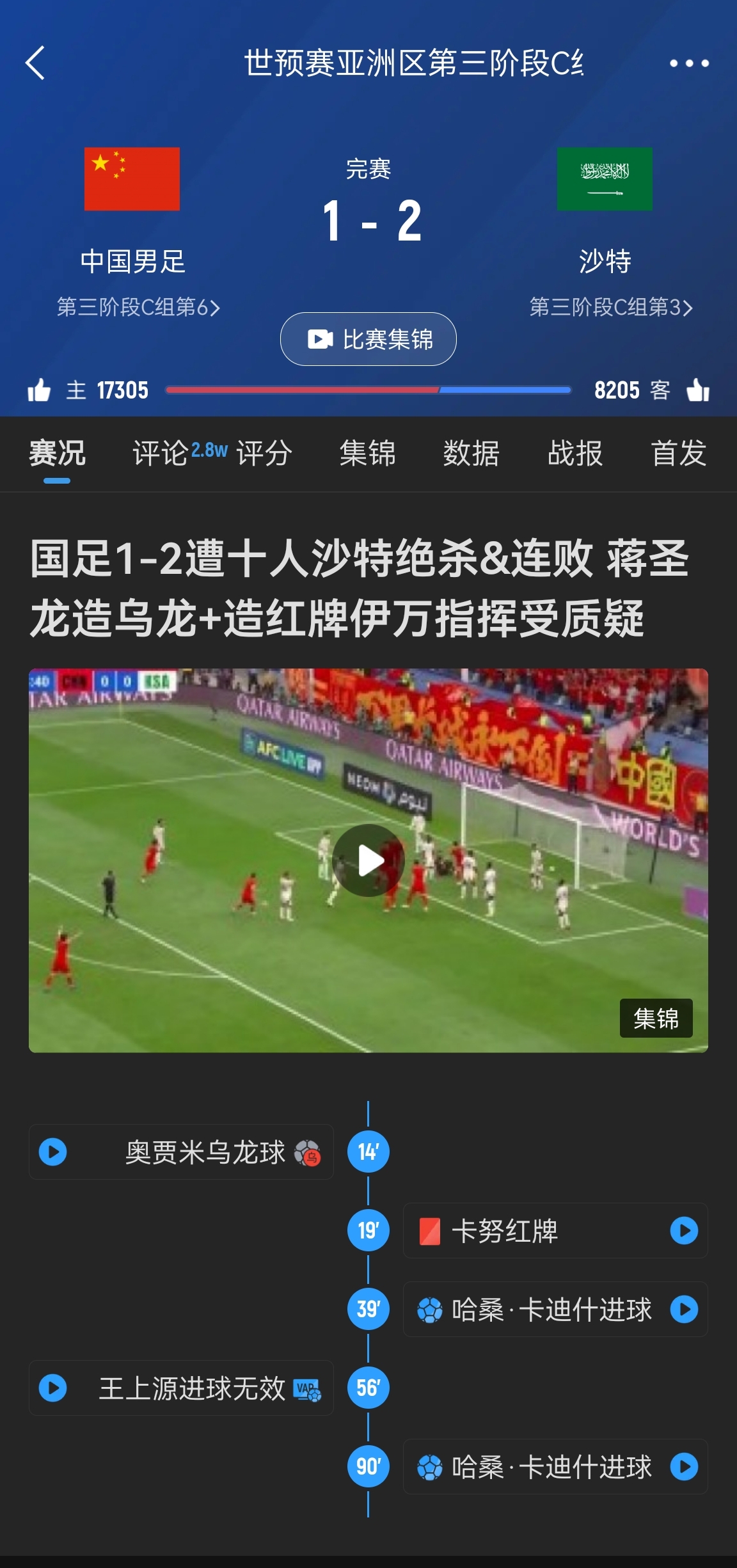  今天什么劇本？首戰(zhàn)沙特也是半場(chǎng)紅牌+蔣光太傷退，最后國(guó)足被翻