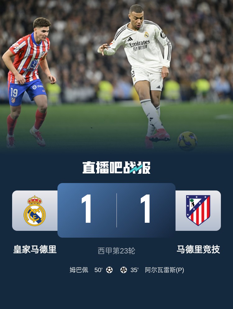  4平1負(fù)！皇馬聯(lián)賽對(duì)馬競(jìng)已5場(chǎng)不勝，4次戰(zhàn)成1-1